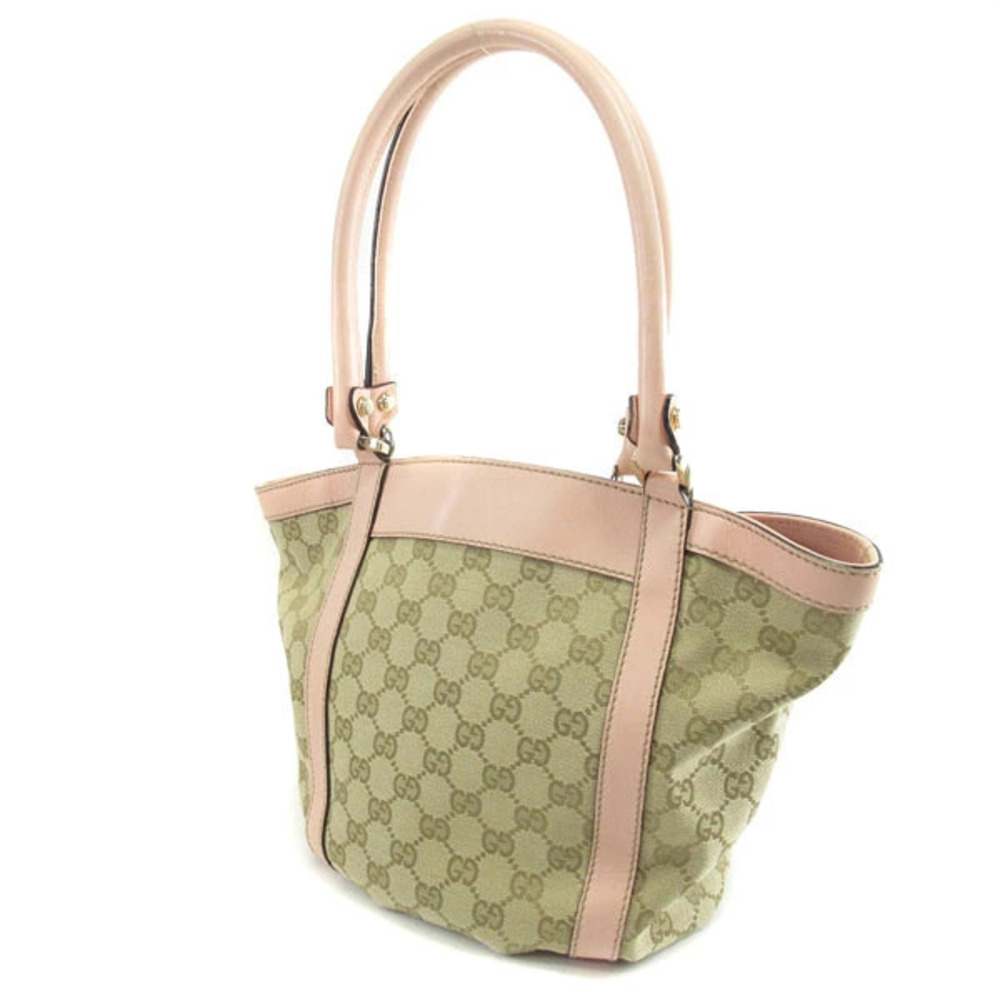 Gucci Bag GG beige Abbey Tote trim Ring leather pink canvas